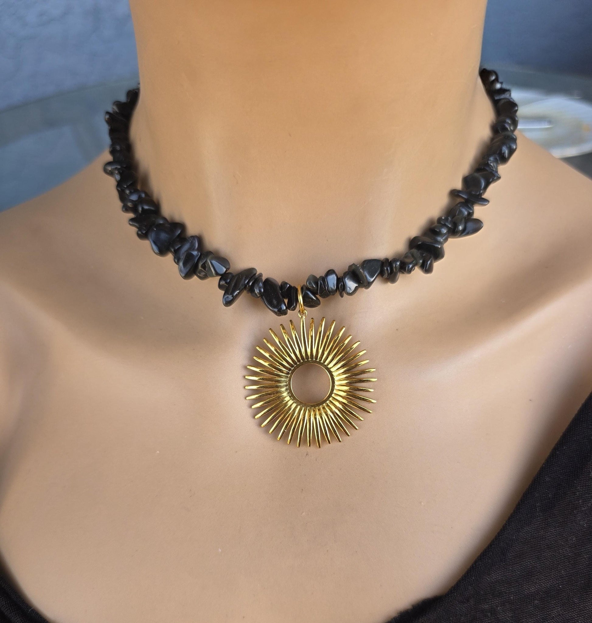 Gold Onyx Layered Multi Strand Chunky Necklace Stack Set - Handmade statement jewelry