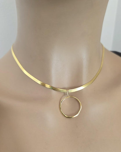 18k Gold Vermeil Over Sterling Silver Elegant Herringbone Day Collar Necklace, Romantic Luxury Fine Jewelry