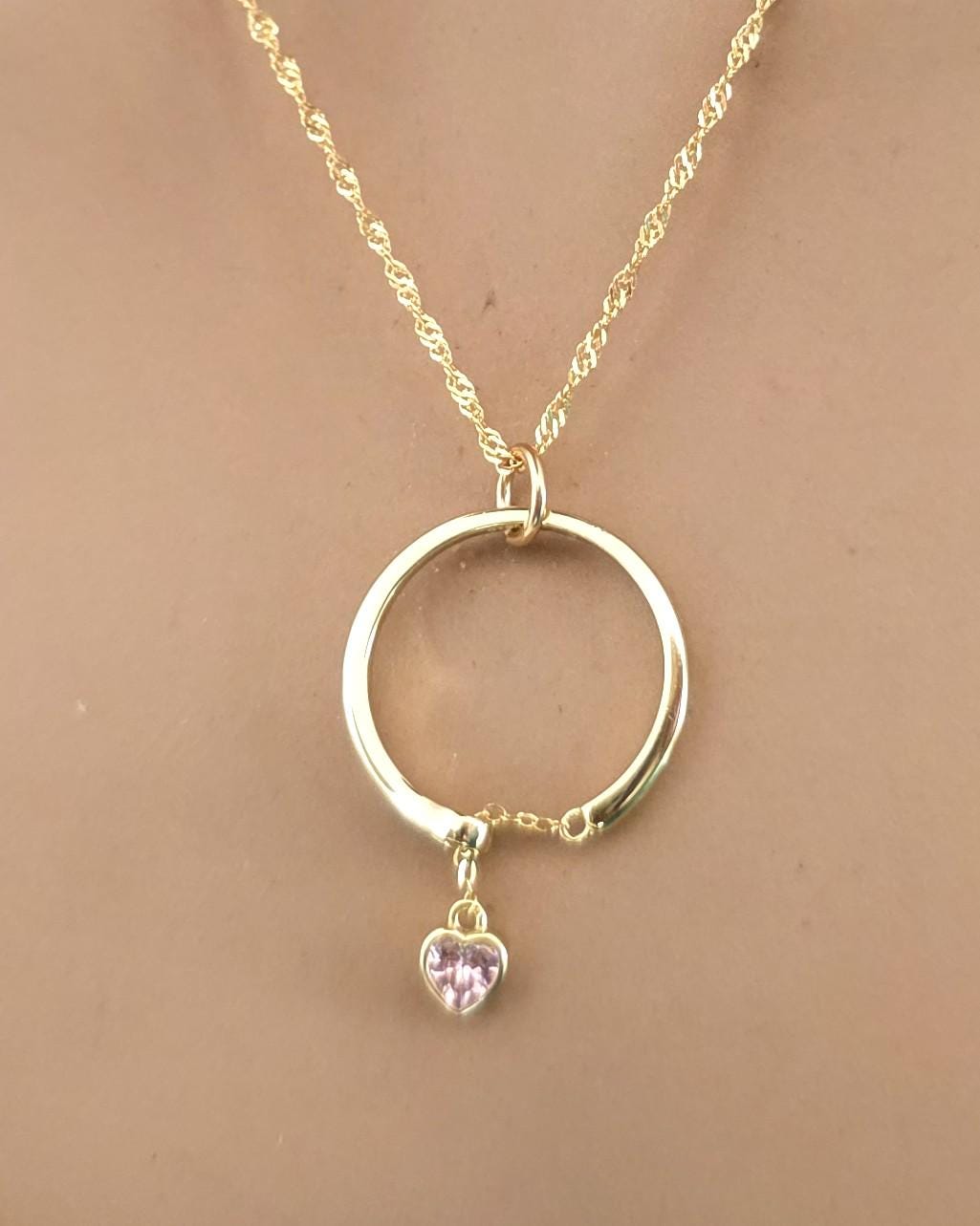 18k2 Gold Vermeil Over Sterling Silver Elegant Day Collar Necklace, Crystal Heart Charm Romantic Luxury Fine Jewelry