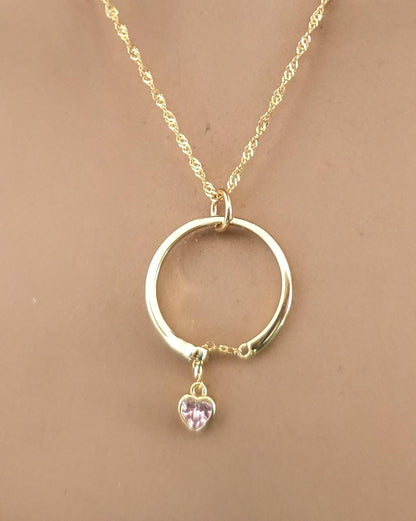 18k2 Gold Vermeil Over Sterling Silver Elegant Day Collar Necklace, Crystal Heart Charm Romantic Luxury Fine Jewelry