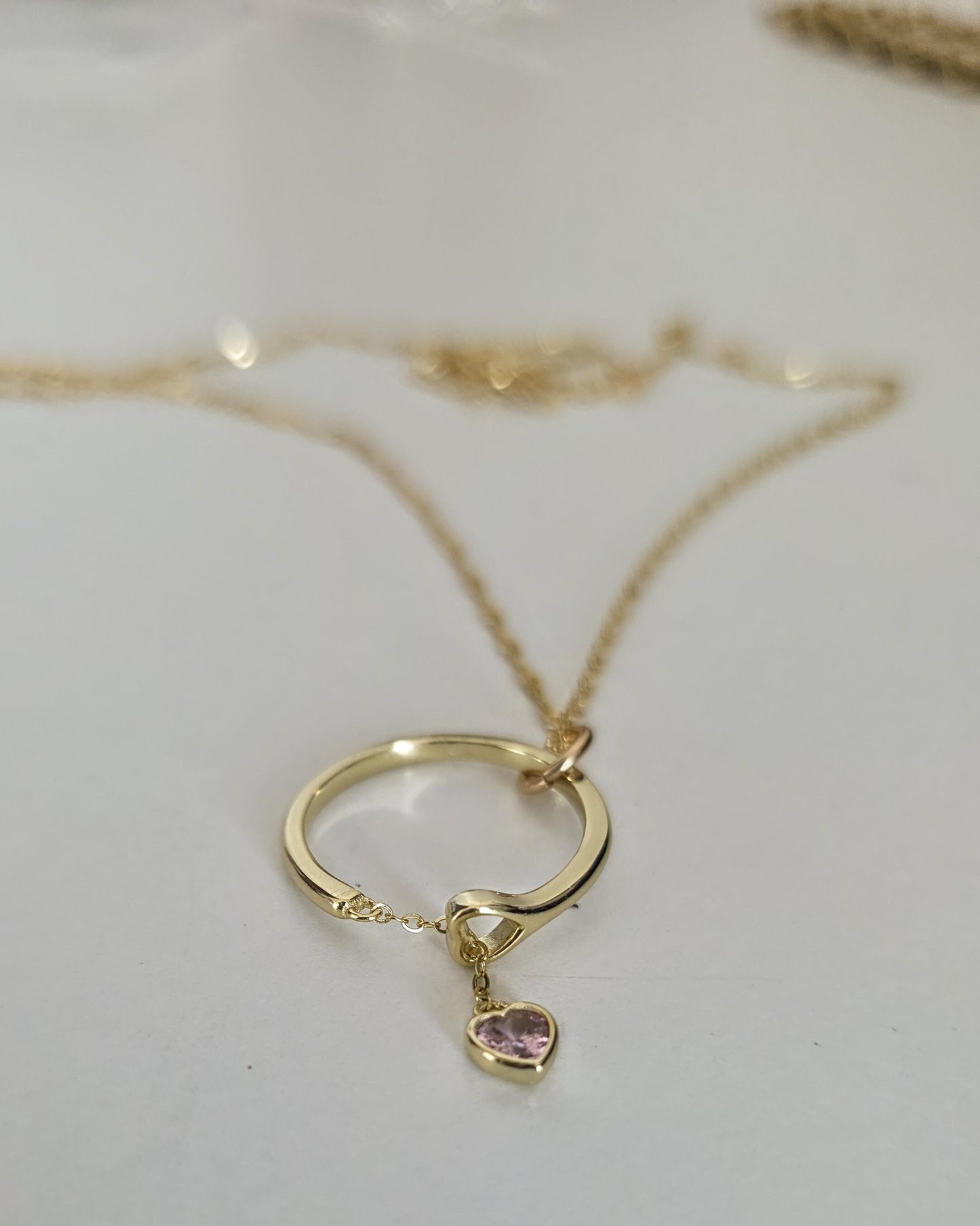 18k2 Gold Vermeil Over Sterling Silver Elegant Day Collar Necklace, Crystal Heart Charm Romantic Luxury Fine Jewelry