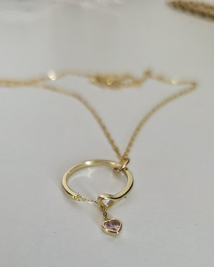 18k2 Gold Vermeil Over Sterling Silver Elegant Day Collar Necklace, Crystal Heart Charm Romantic Luxury Fine Jewelry