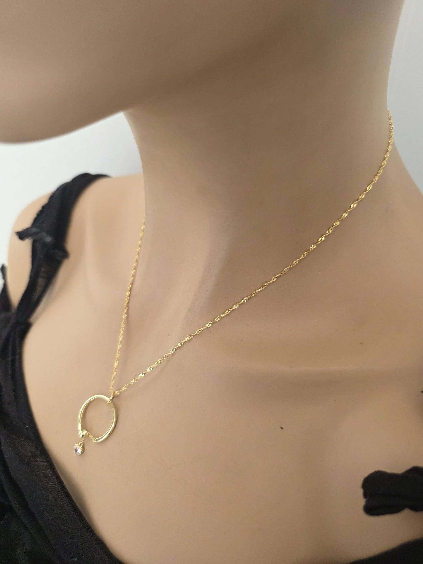 18k2 Gold Vermeil Over Sterling Silver Elegant Day Collar Necklace, Crystal Heart Charm Romantic Luxury Fine Jewelry