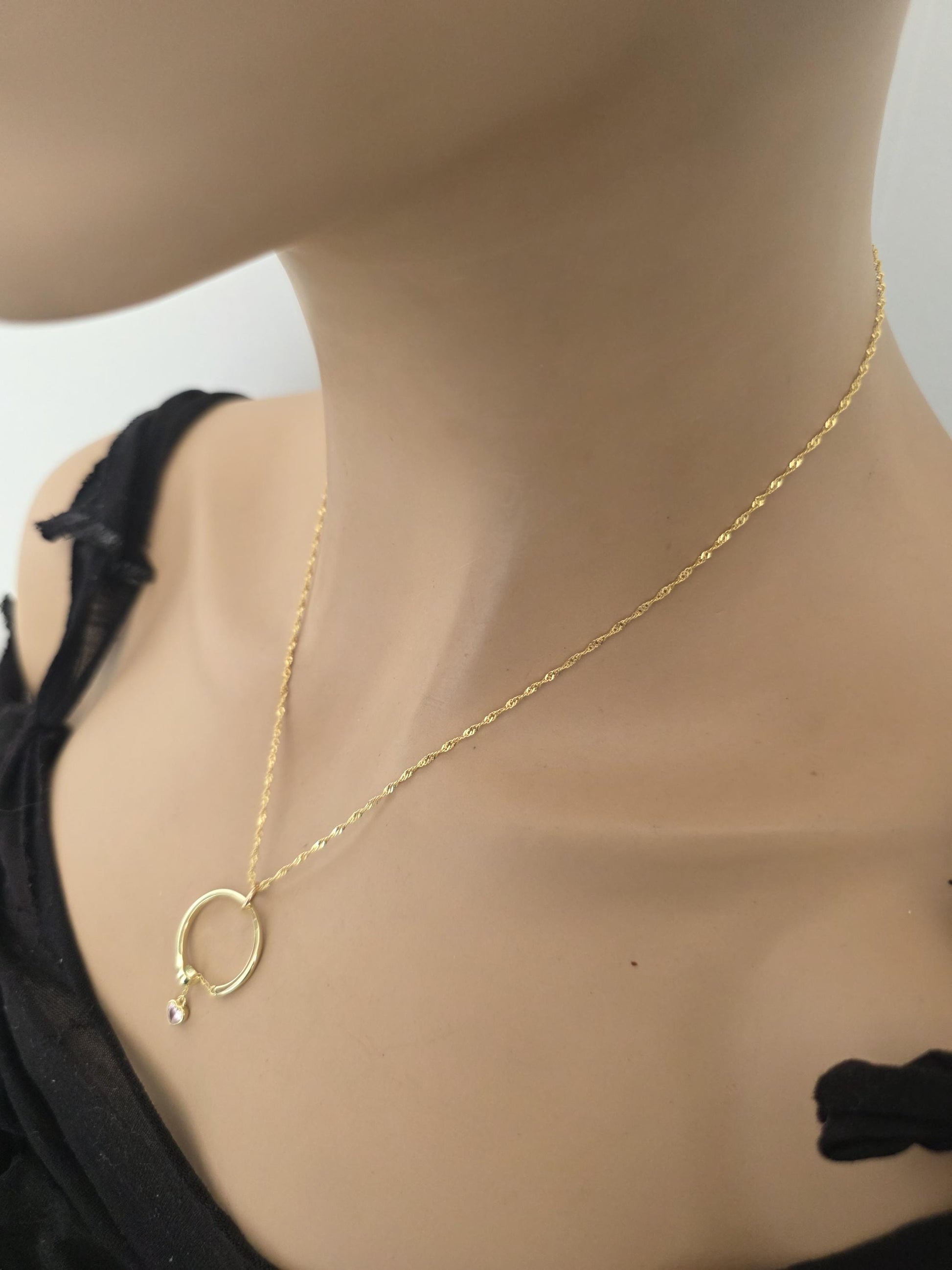 18k2 Gold Vermeil Over Sterling Silver Elegant Day Collar Necklace, Crystal Heart Charm Romantic Luxury Fine Jewelry