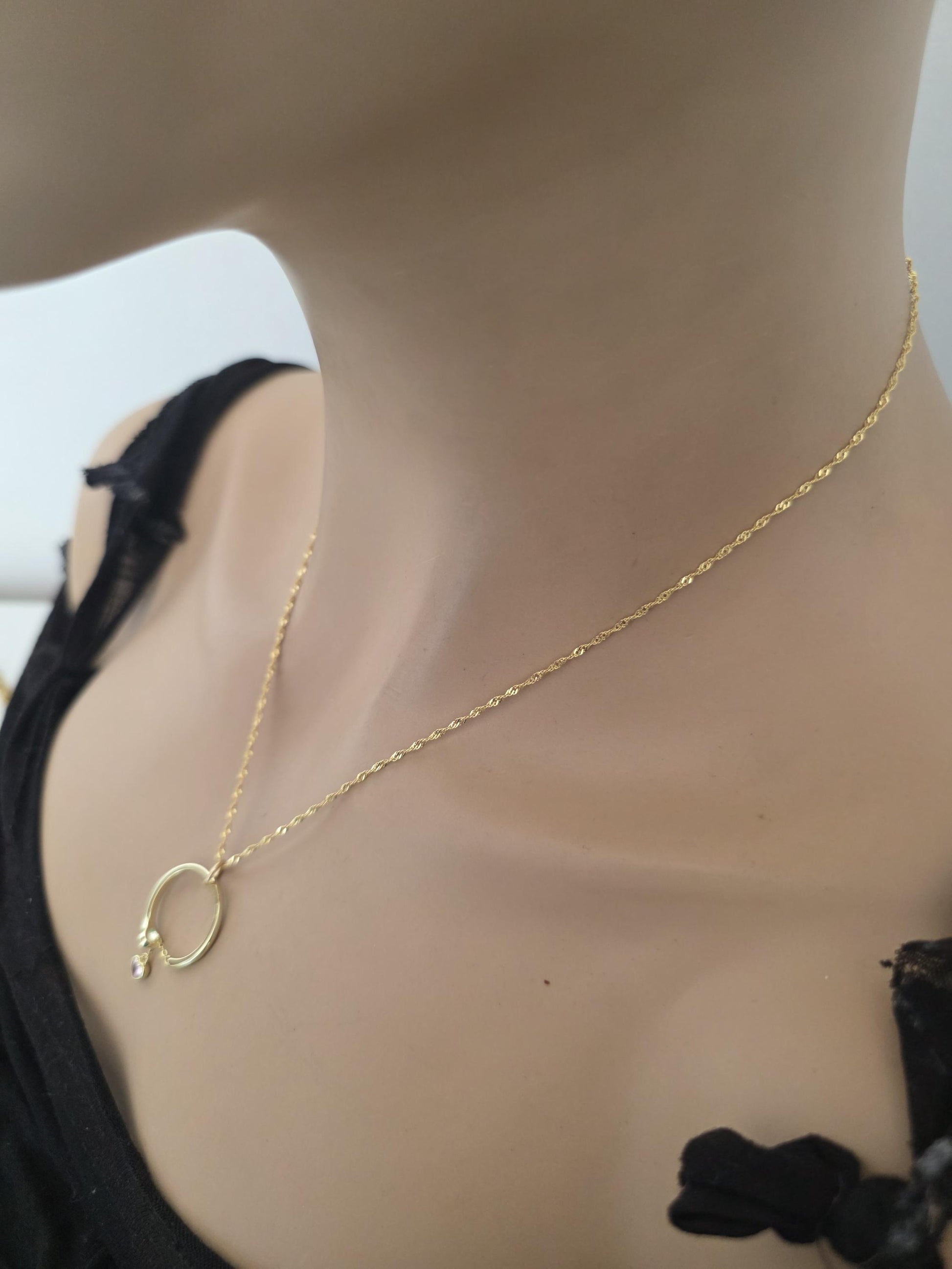 18k2 Gold Vermeil Over Sterling Silver Elegant Day Collar Necklace, Crystal Heart Charm Romantic Luxury Fine Jewelry