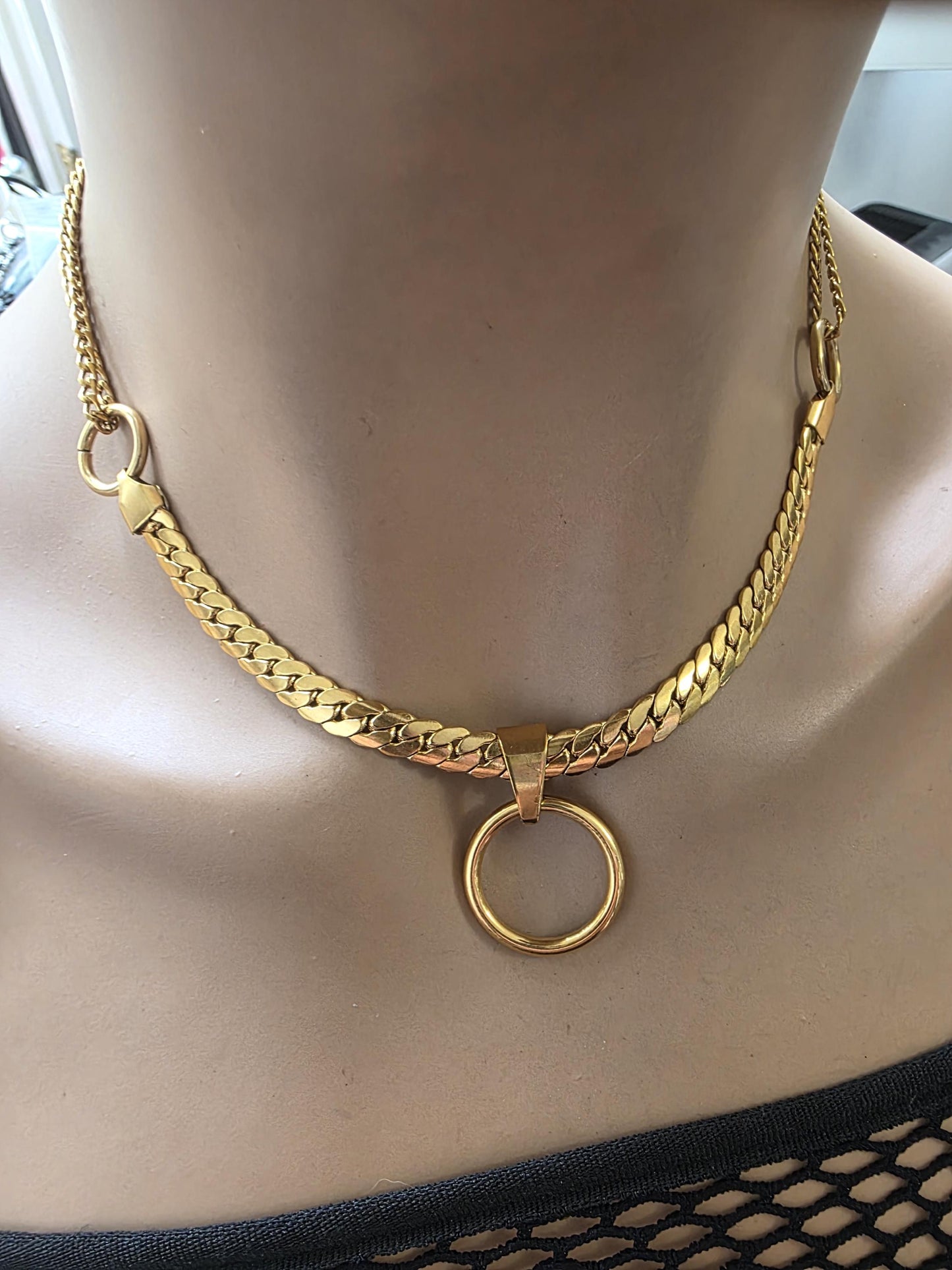 Gold Plated Steel Day Collar Choker Necklace, Unique Style, Permanent Locking Option - Couples Devotion Jewelry