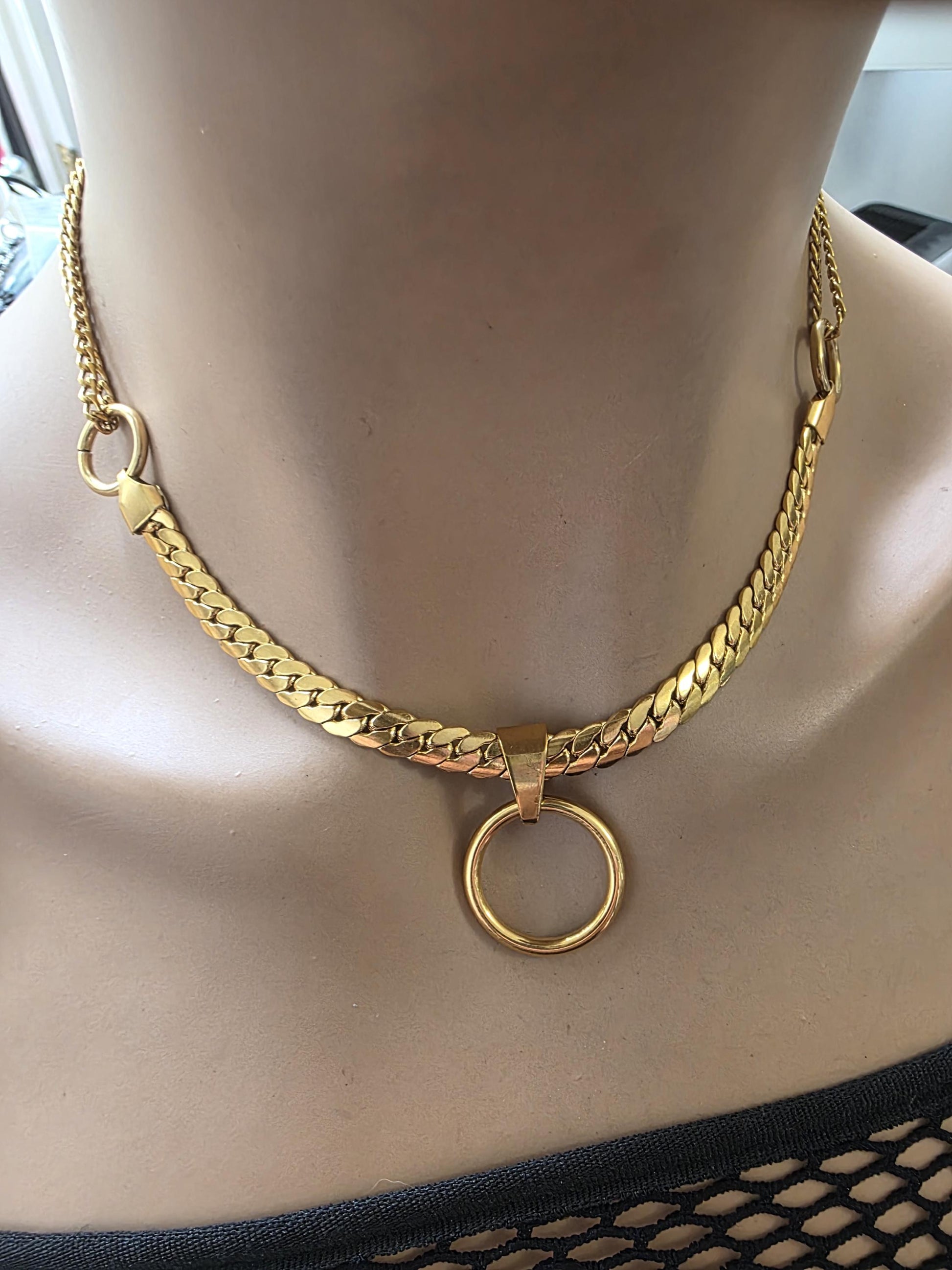 Gold Plated Steel Day Collar Choker Necklace, Unique Style, Permanent Locking Option - Couples Devotion Jewelry