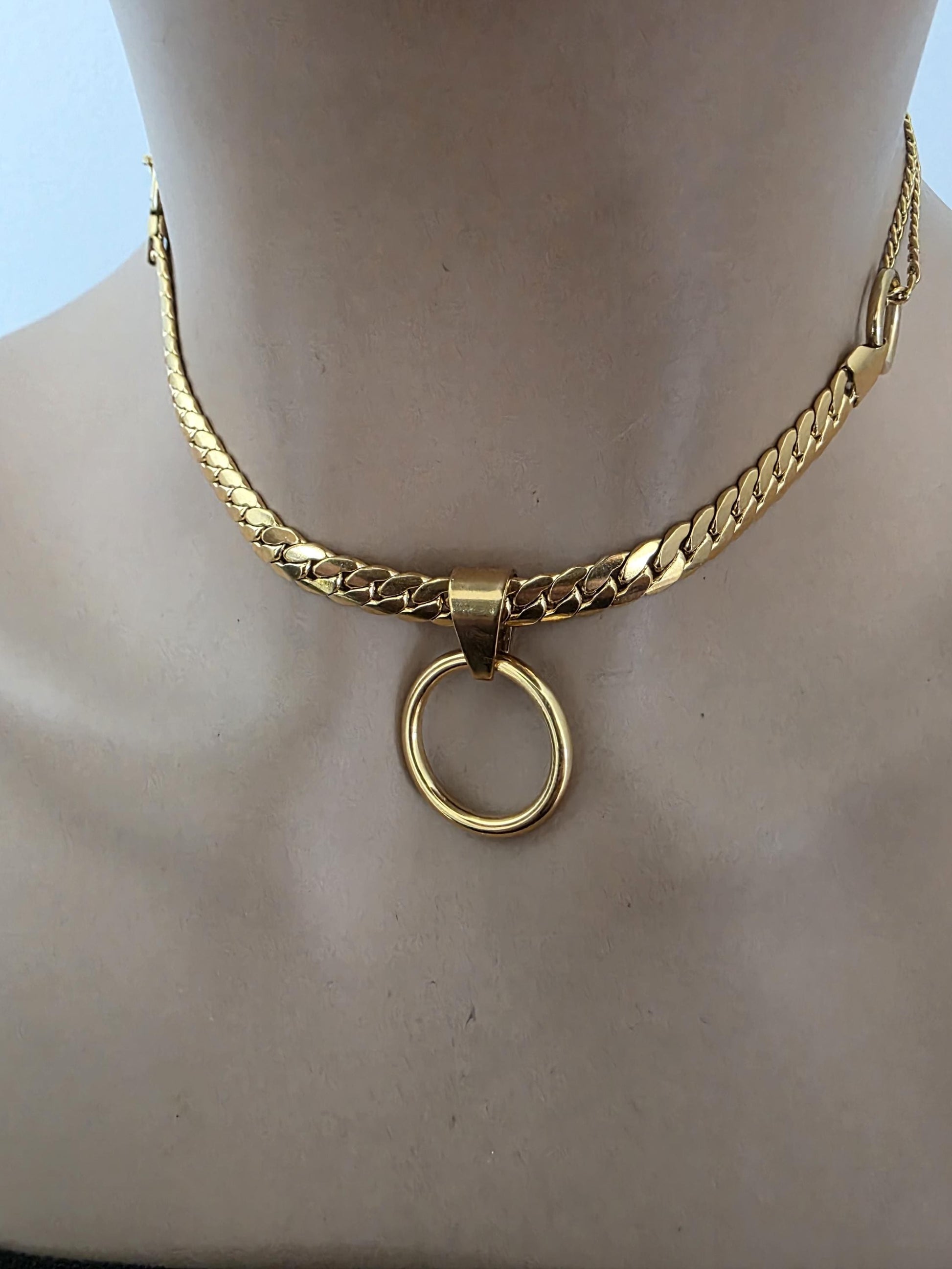Gold Plated Steel Day Collar Choker Necklace, Unique Style, Permanent Locking Option - Couples Devotion Jewelry