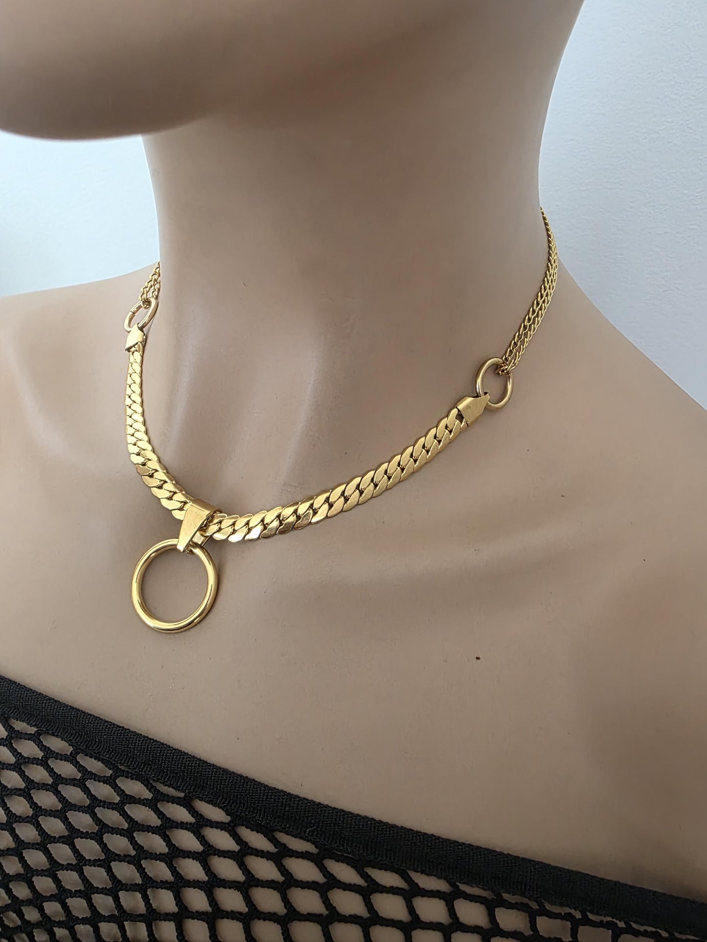 Gold Plated Steel Day Collar Choker Necklace, Unique Style, Permanent Locking Option - Couples Devotion Jewelry