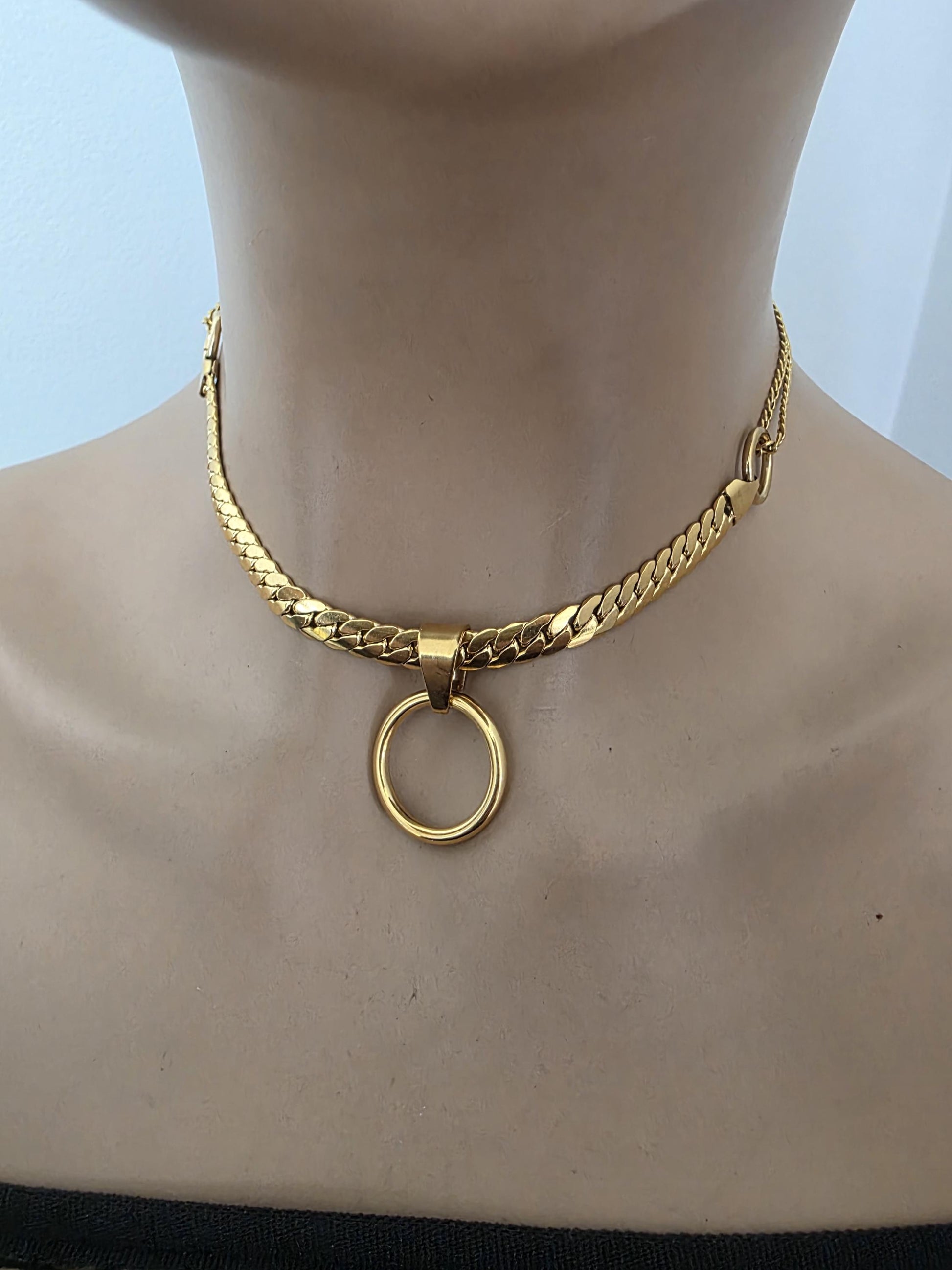 Gold Plated Steel Day Collar Choker Necklace, Unique Style, Permanent Locking Option - Couples Devotion Jewelry