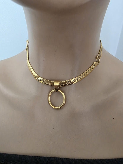 Gold Plated Steel Day Collar Choker Necklace, Unique Style, Permanent Locking Option - Couples Devotion Jewelry