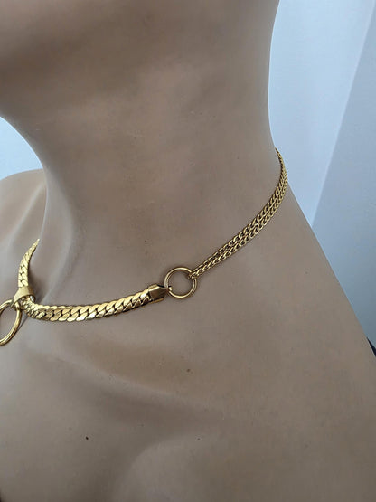 Gold Plated Steel Day Collar Choker Necklace, Unique Style, Permanent Locking Option - Couples Devotion Jewelry