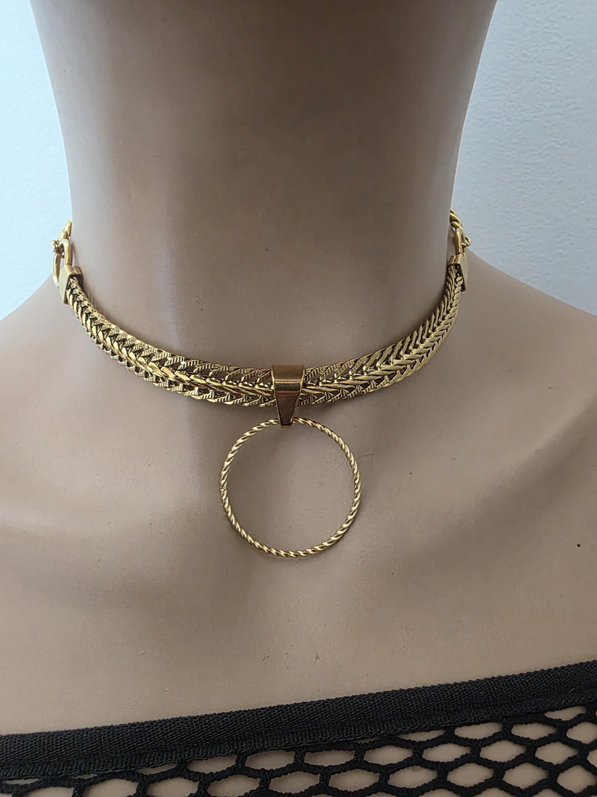 Gold Plated Steel Day Collar Choker Necklace, Bold Style, Permanent Locking Option - Couples Devotion Jewelry