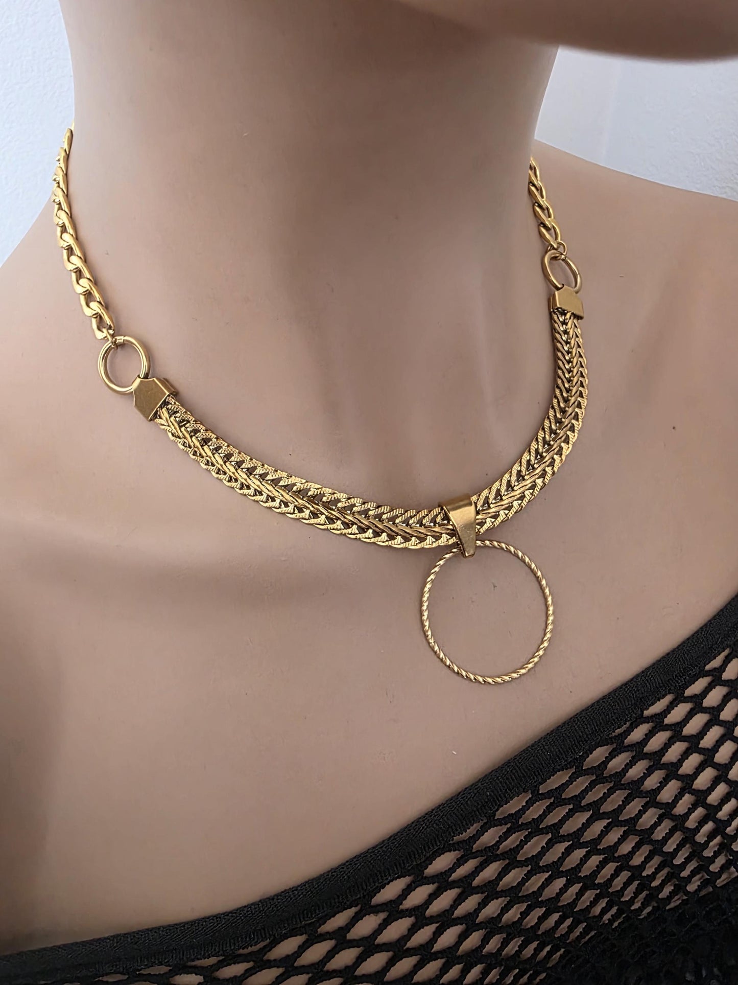 Gold Plated Steel Day Collar Choker Necklace, Bold Style, Permanent Locking Option - Couples Devotion Jewelry
