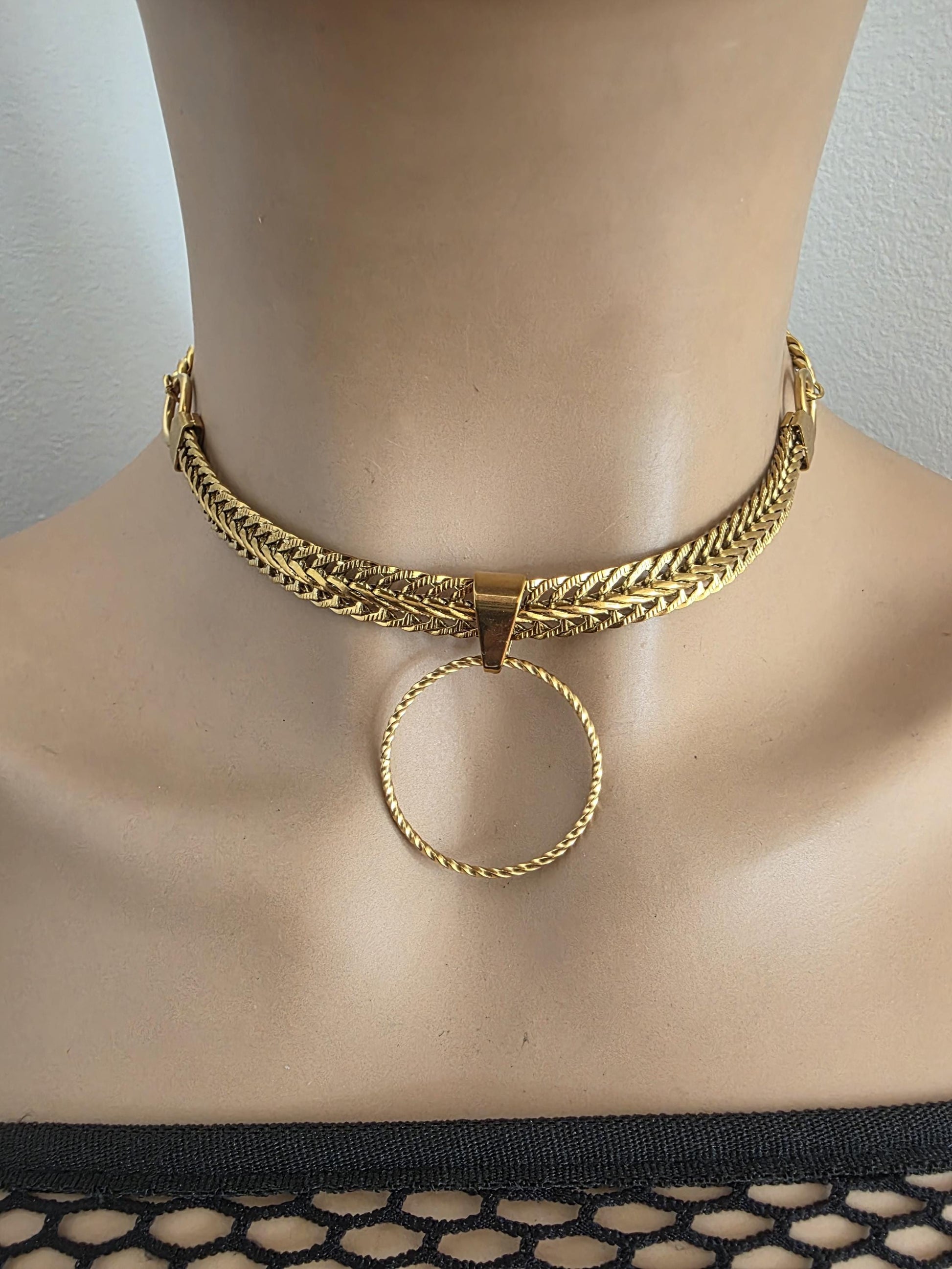 Gold Plated Steel Day Collar Choker Necklace, Bold Style, Permanent Locking Option - Couples Devotion Jewelry