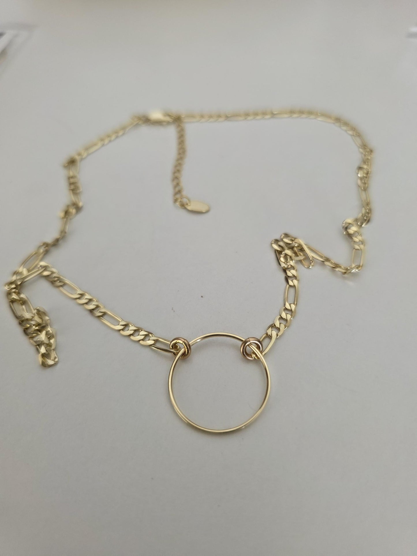 14k Gold Vermeil Over Sterling Silver Elegant Figaro Chain Day Collar Ring Necklace, Devotion Luxury Fine Jewelry