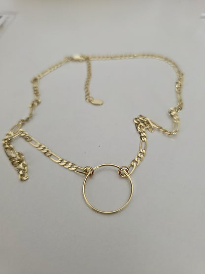 14k Gold Vermeil Over Sterling Silver Elegant Figaro Chain Day Collar Ring Necklace, Devotion Luxury Fine Jewelry