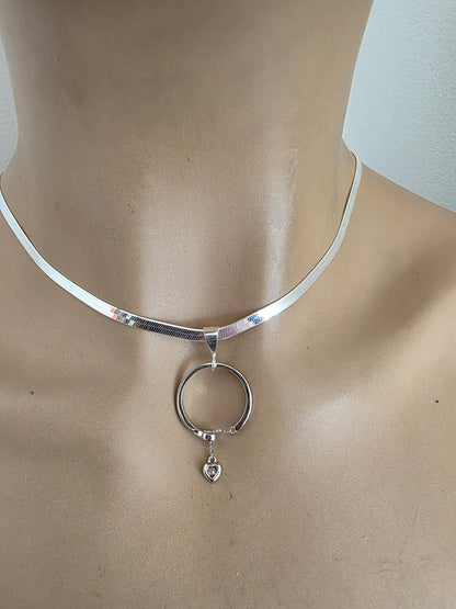 Sterling Silver Day Collar Choker Necklace Braided O Ring - Locking Option - Partner Jewelry