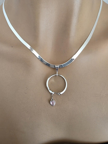 Sterling Silver Day Collar Choker Necklace Braided O Ring - Locking Option - Partner Jewelry