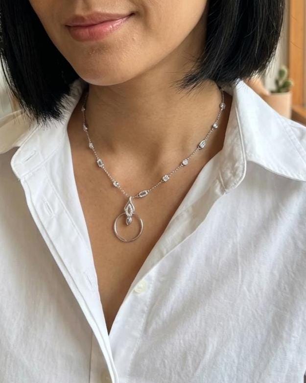 Sterling Silver Cubic Zirconia O Ring Necklace - Luxury Partner Jewelry