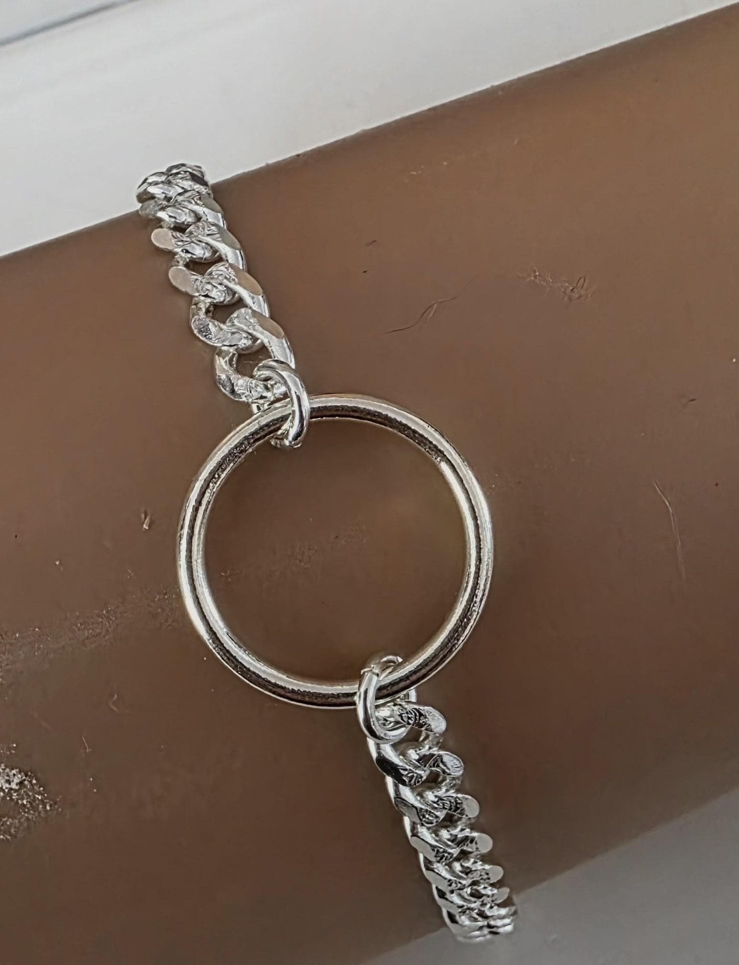 Sterling Silver Masc Style Day Collar O Ring Bracelet with Lock & Key Clasp - Partner Commitment Jewelry