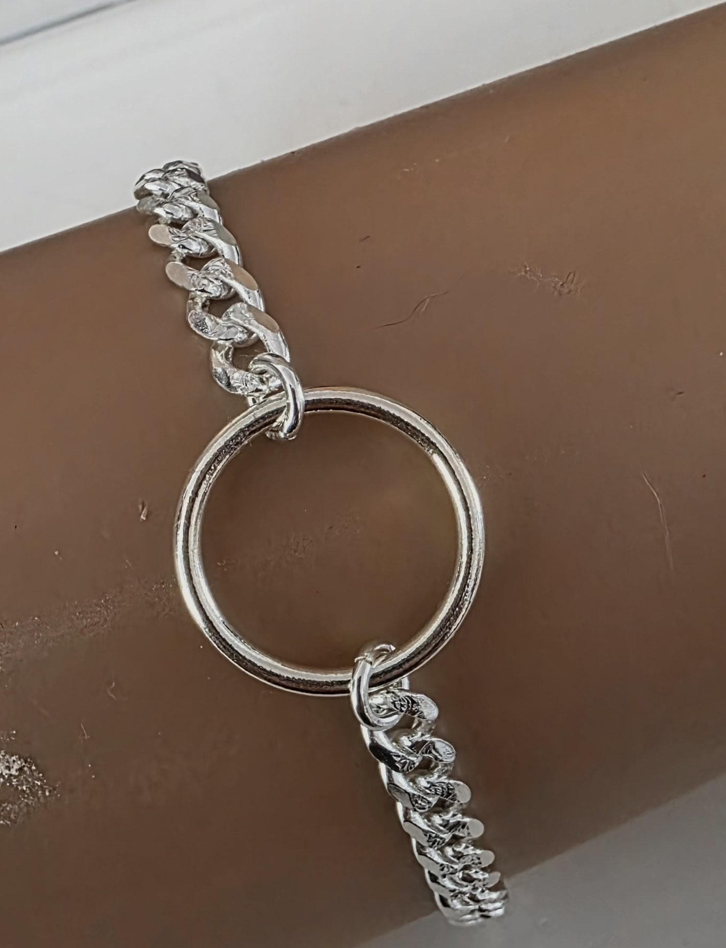 Sterling Silver Masc Style Day Collar O Ring Bracelet with Lock & Key Clasp - Partner Commitment Jewelry