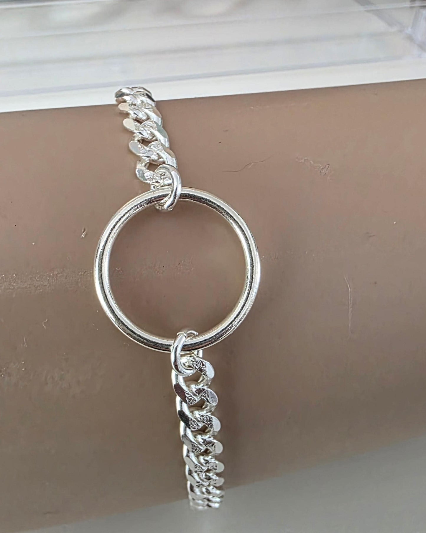 Sterling Silver Masc Style Day Collar O Ring Bracelet with Lock & Key Clasp - Partner Commitment Jewelry