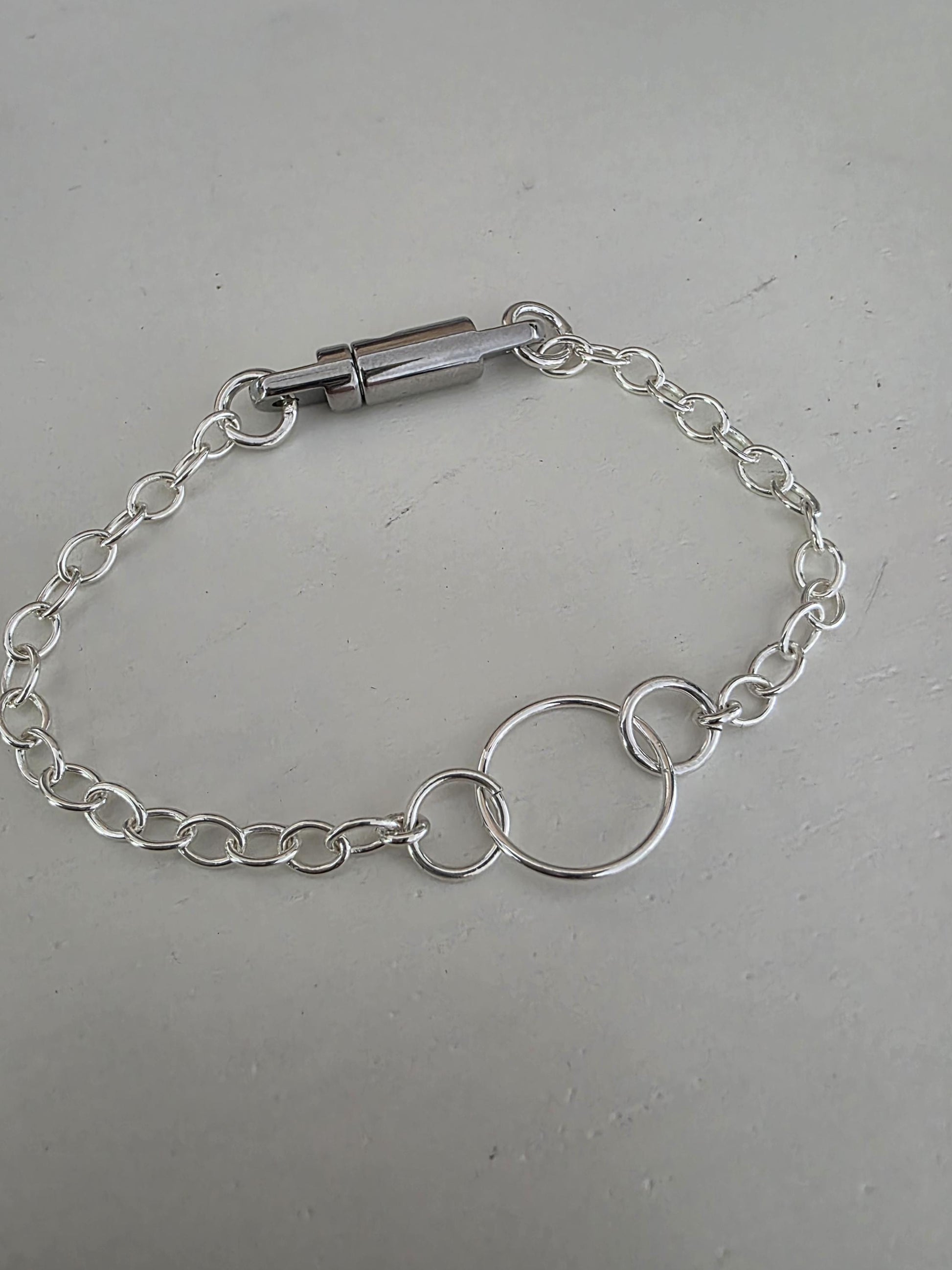 Sterling Silver Day Collar O Ring Bracelet with Lock & Key - Luxury Partner Commitment Jewelry