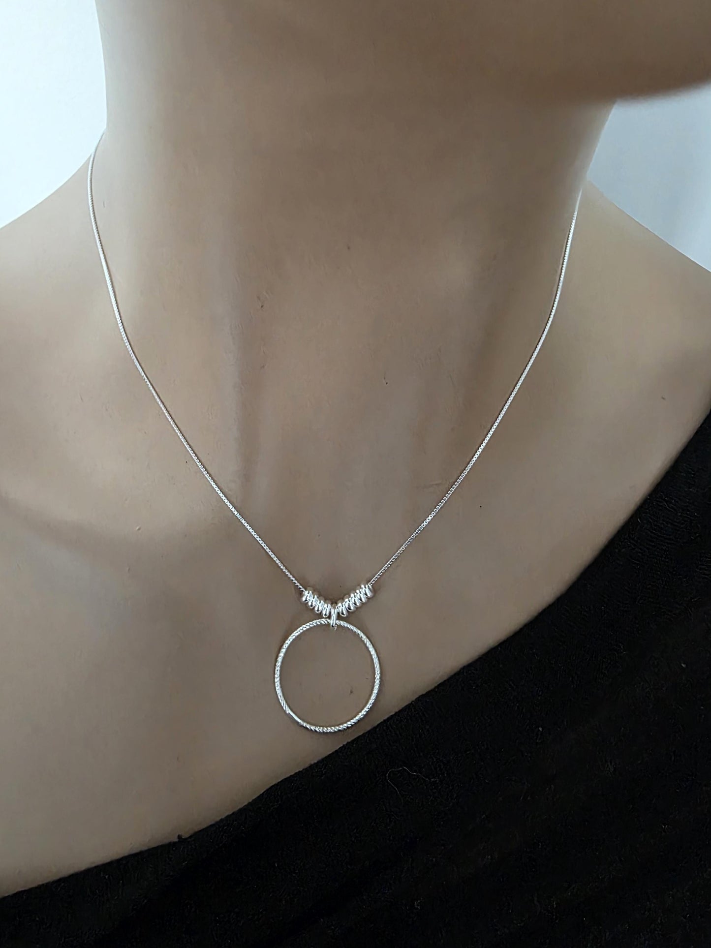 Sterling Silver Beaded Snake Chain Wabi-Sabi Eternity O Ring Day Collar Style Necklace - Luxury Commitment Jewelry