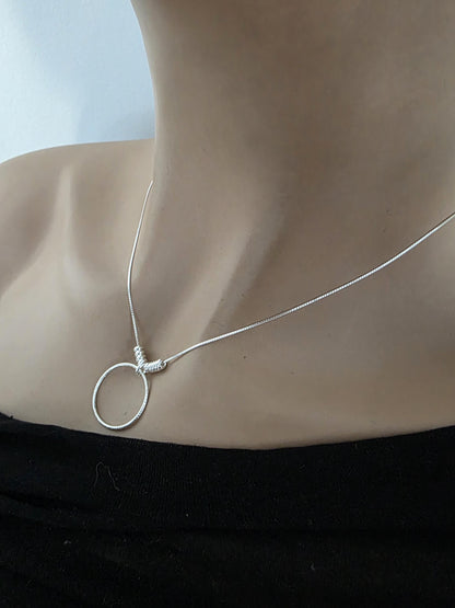 Sterling Silver Beaded Snake Chain Wabi-Sabi Eternity O Ring Day Collar Style Necklace - Luxury Commitment Jewelry