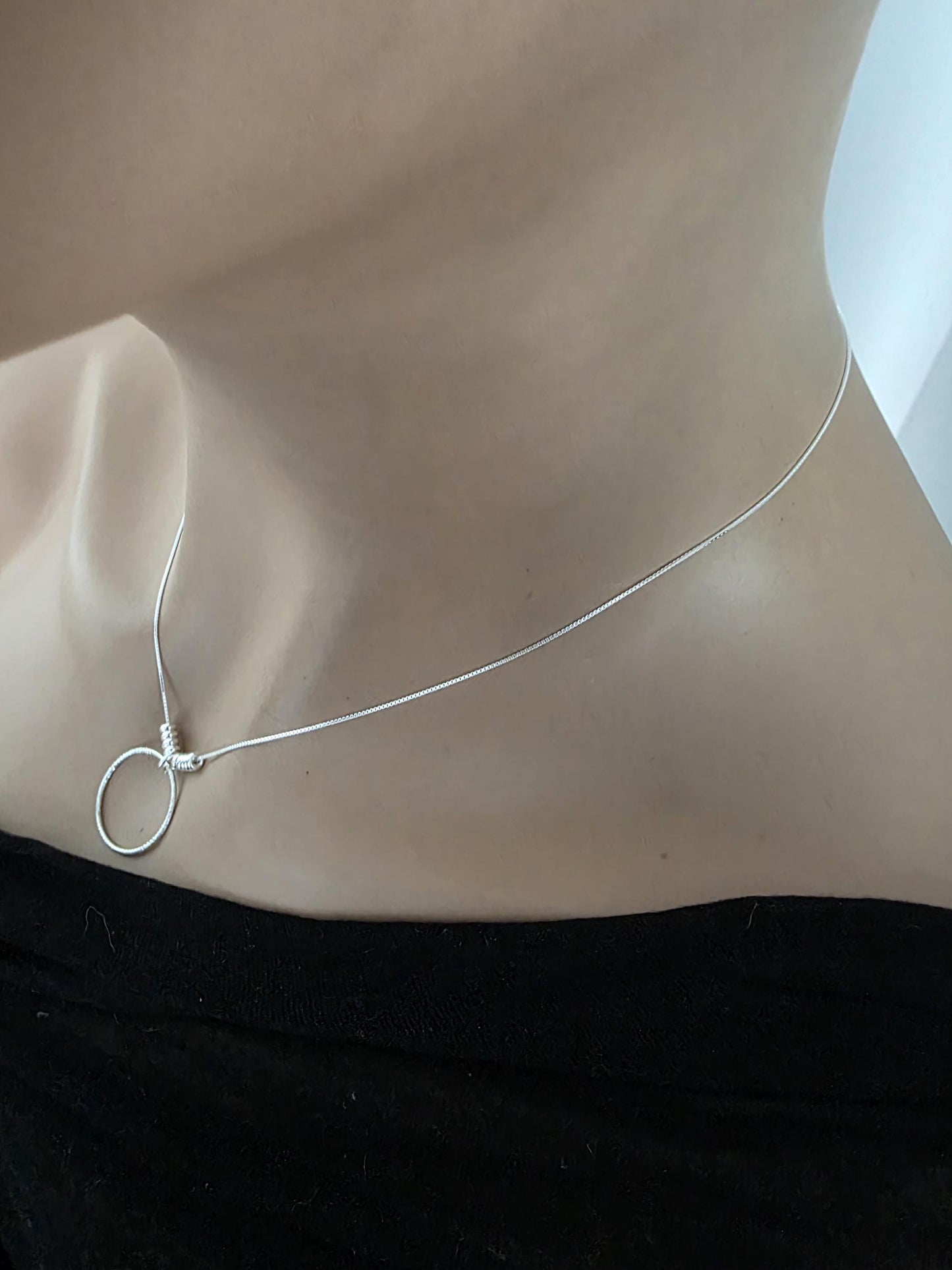 Sterling Silver Beaded Snake Chain Wabi-Sabi Eternity O Ring Day Collar Style Necklace - Luxury Commitment Jewelry
