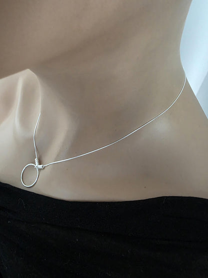 Sterling Silver Beaded Snake Chain Wabi-Sabi Eternity O Ring Day Collar Style Necklace - Luxury Commitment Jewelry