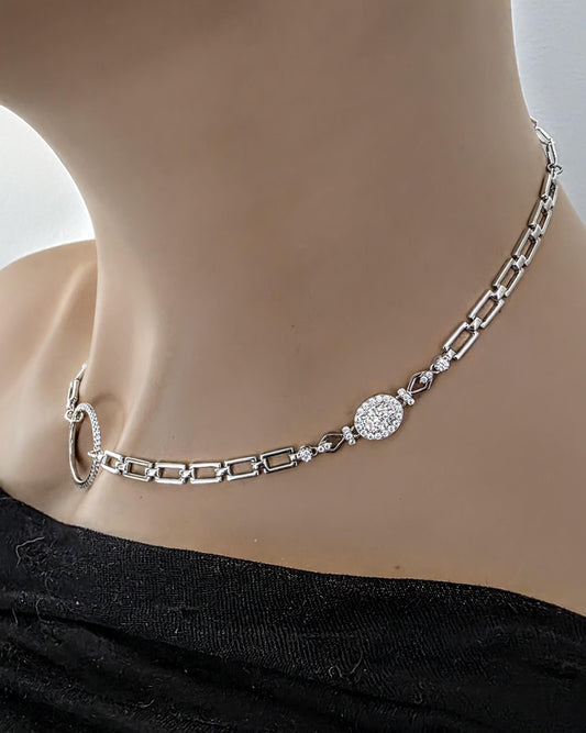 Moissanite & Rhodium Plated Sterling Silver Day Collar Choker Neckace, Highest Grade, Certificate Included, Romantic Devotion Jewelry