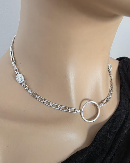 Moissanite & Rhodium Plated Sterling Silver Day Collar Choker Neckace, Highest Grade, Certificate Included, Romantic Devotion Jewelry