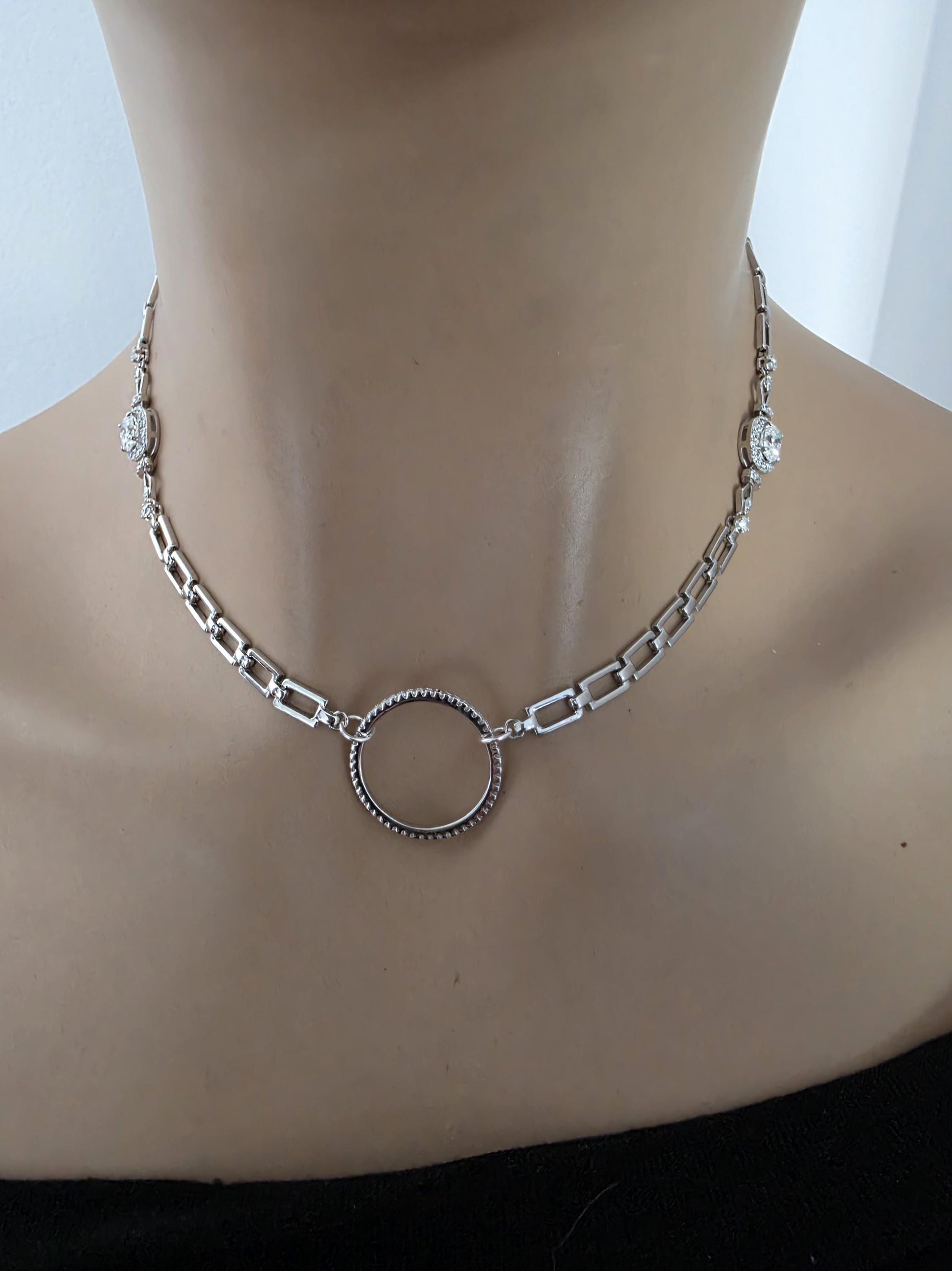 Moissanite & Rhodium Plated Sterling Silver Day Collar Choker Neckace, Highest Grade, Certificate Included, Romantic Devotion Jewelry