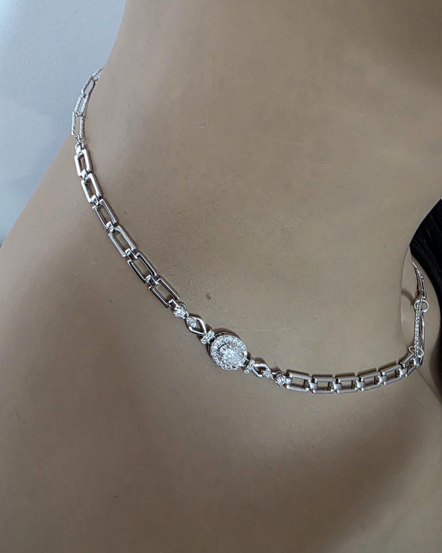 Moissanite & Rhodium Plated Sterling Silver Day Collar Choker Neckace, Highest Grade, Certificate Included, Romantic Devotion Jewelry