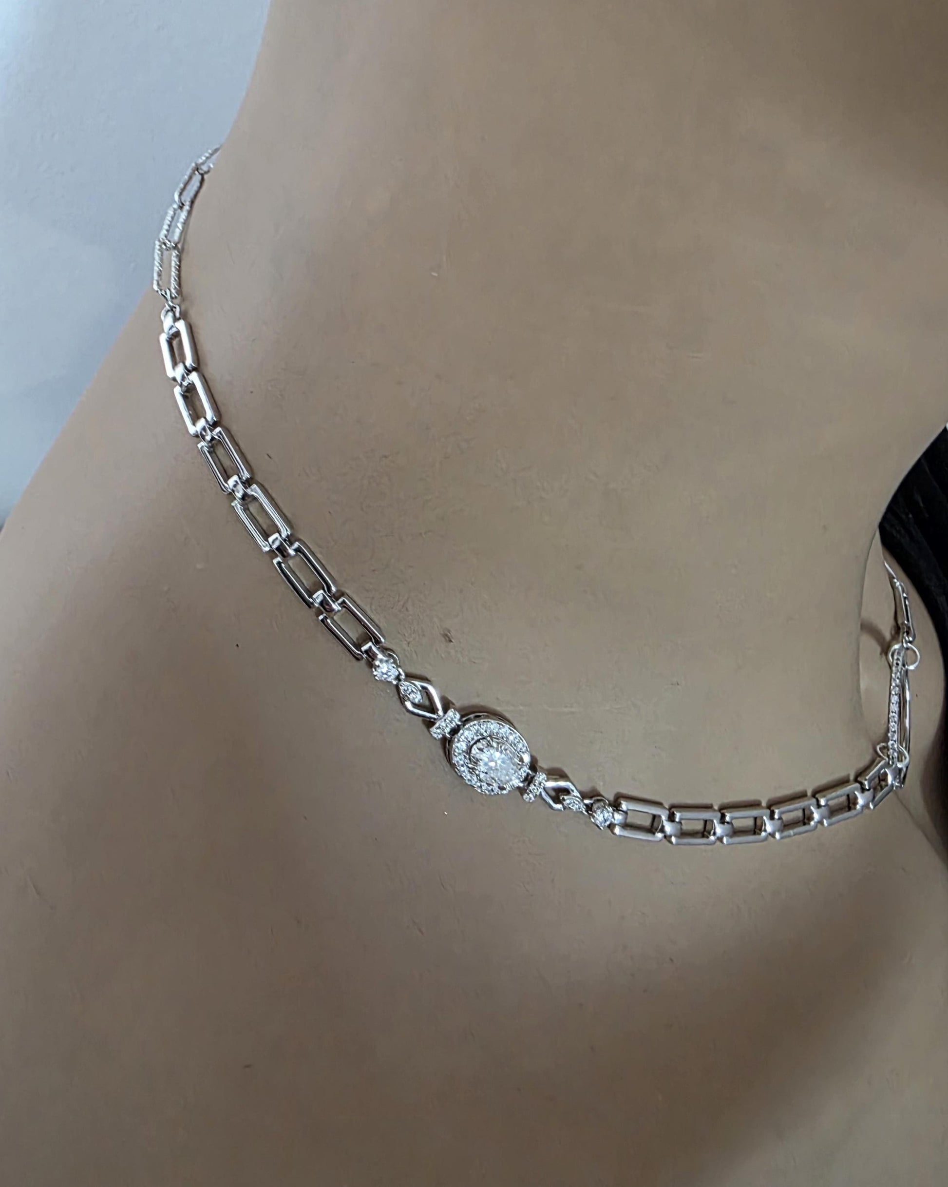 Moissanite & Rhodium Plated Sterling Silver Day Collar Choker Neckace, Highest Grade, Certificate Included, Romantic Devotion Jewelry
