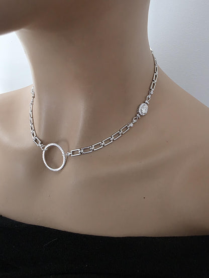 Moissanite & Rhodium Plated Sterling Silver Day Collar Choker Neckace, Highest Grade, Certificate Included, Romantic Devotion Jewelry