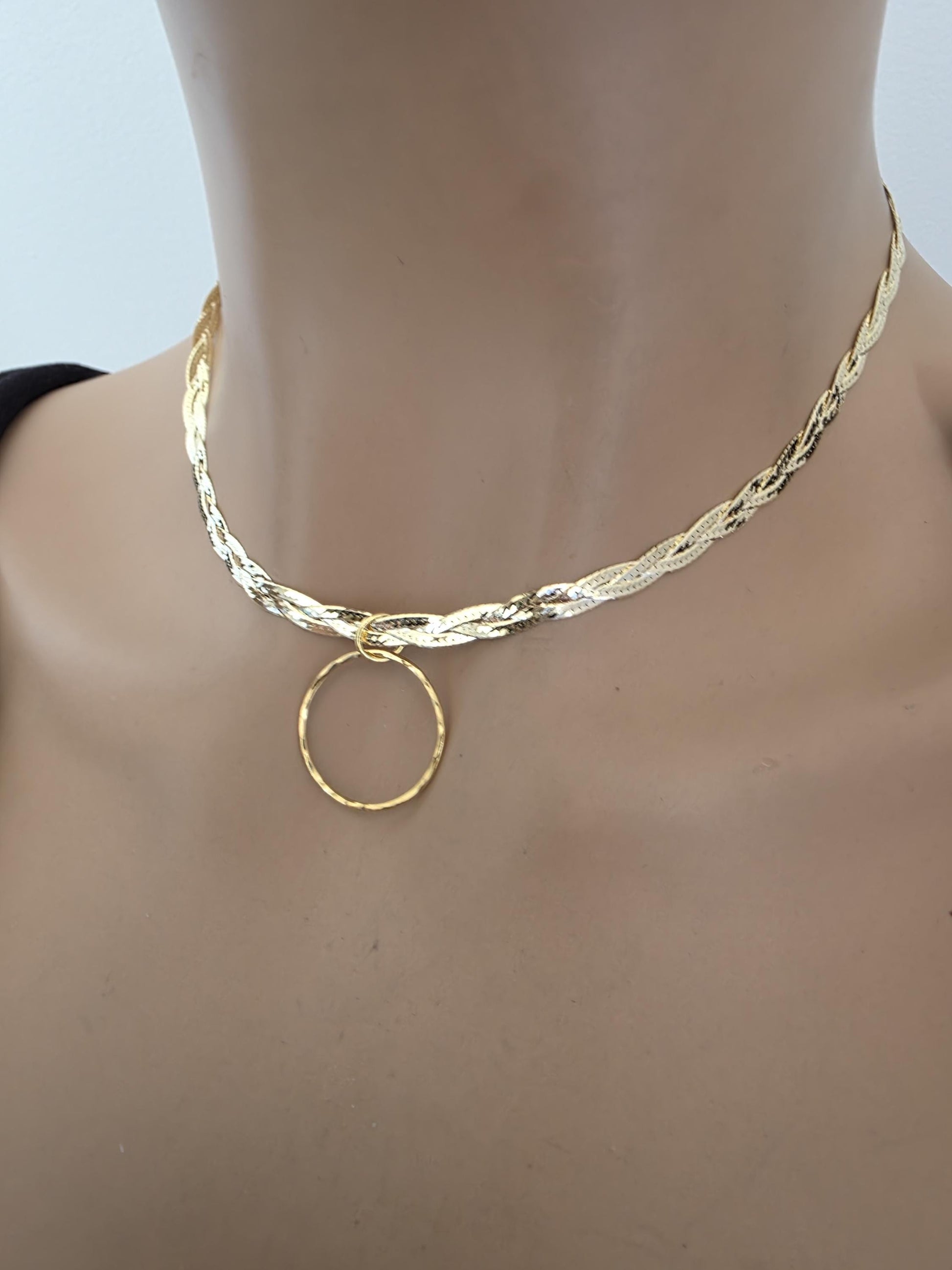 18k Gold Vermeil Over Sterling Silver Elegant Braided Herringbone Day Collar Necklace, Romantic Luxury Fine Jewelry