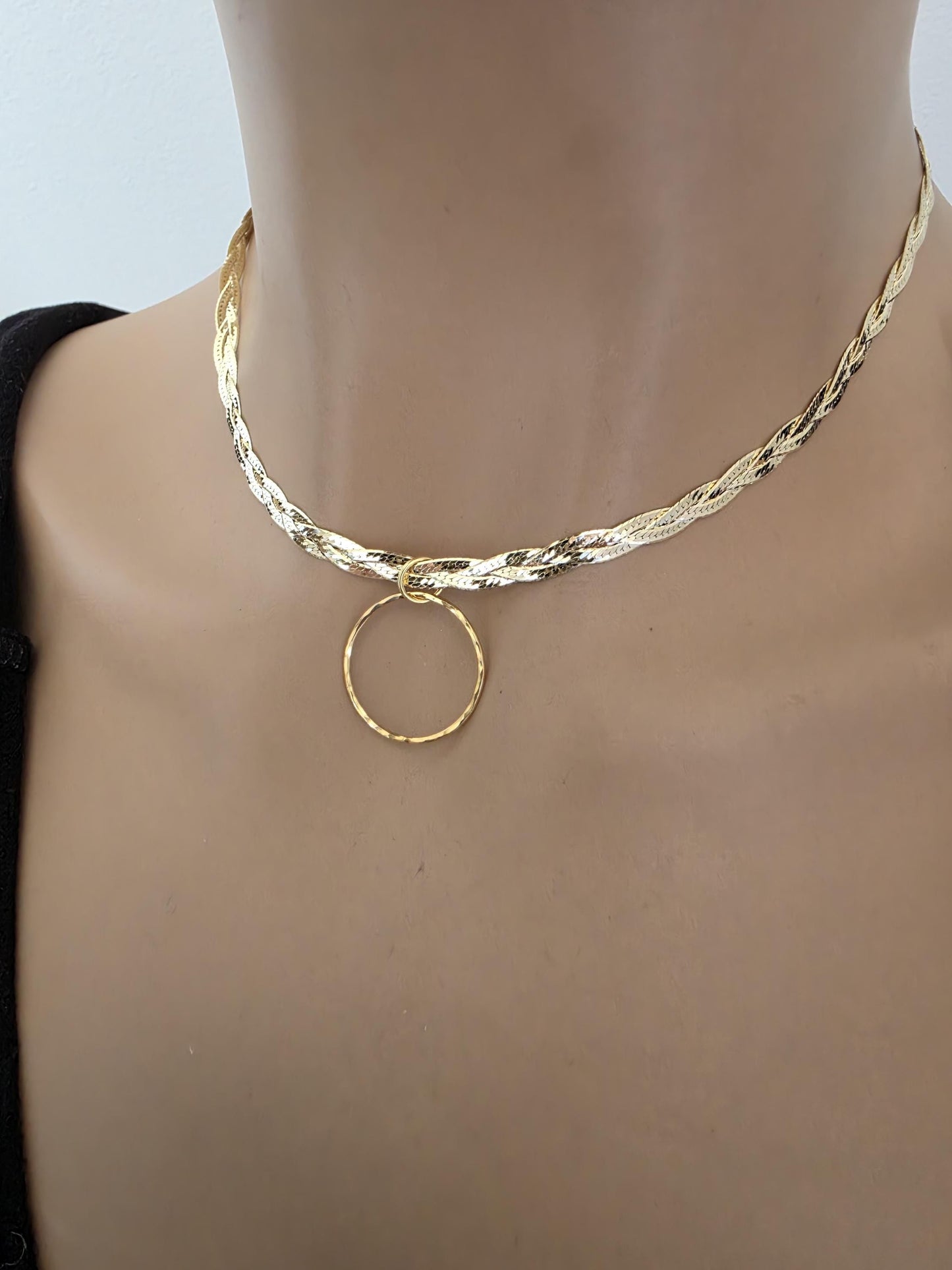 18k Gold Vermeil Over Sterling Silver Elegant Braided Herringbone Day Collar Necklace, Romantic Luxury Fine Jewelry