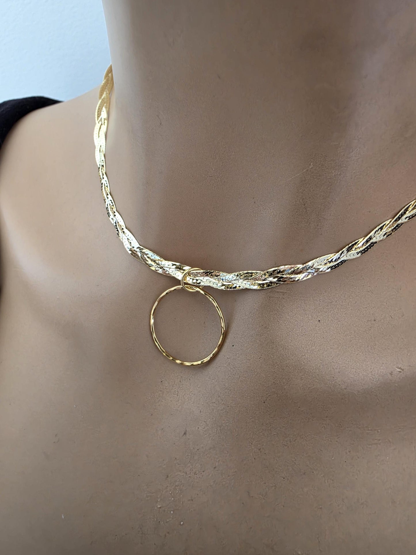 18k Gold Vermeil Over Sterling Silver Elegant Braided Herringbone Day Collar Necklace, Romantic Luxury Fine Jewelry