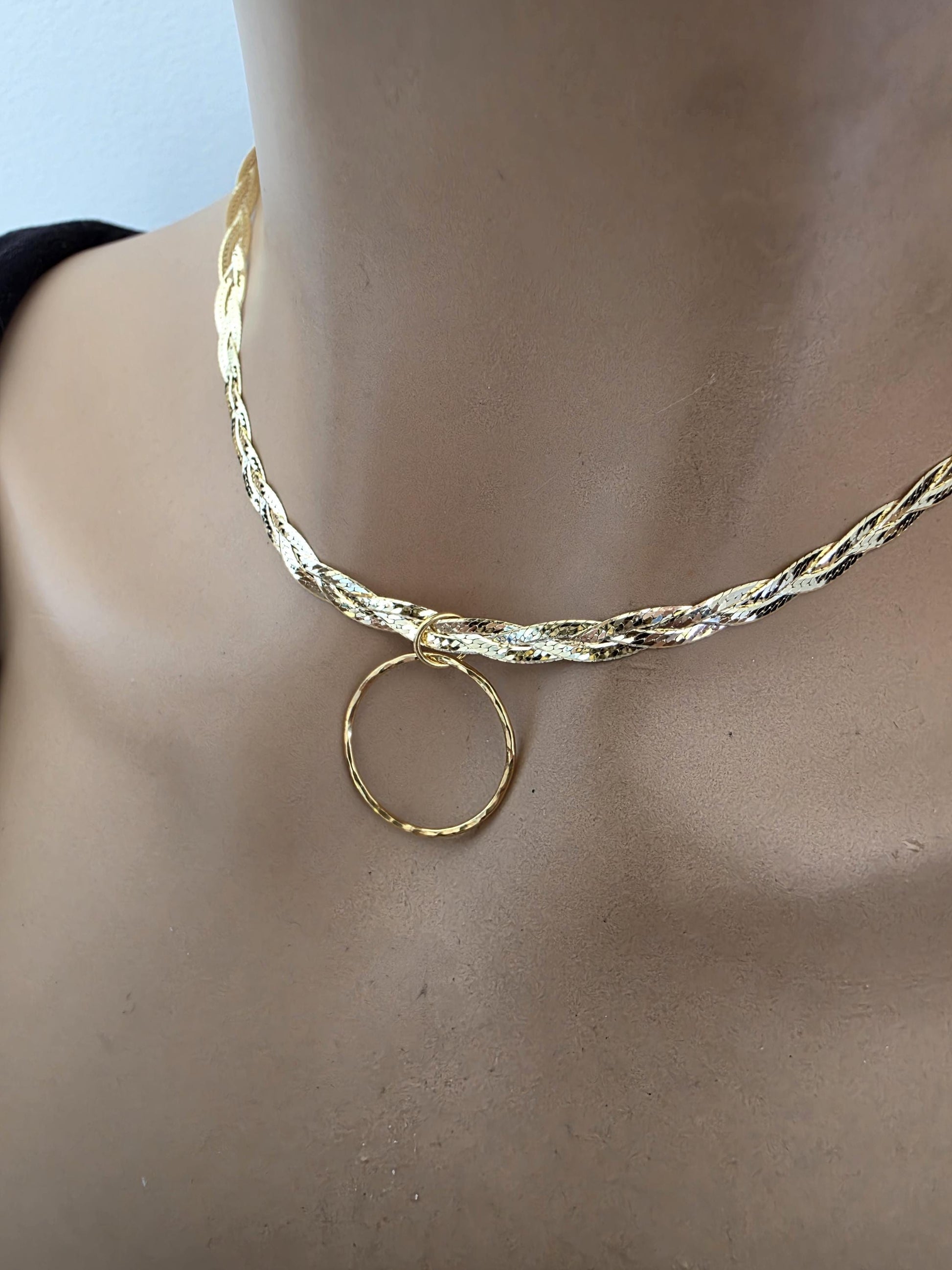 18k Gold Vermeil Over Sterling Silver Elegant Braided Herringbone Day Collar Necklace, Romantic Luxury Fine Jewelry
