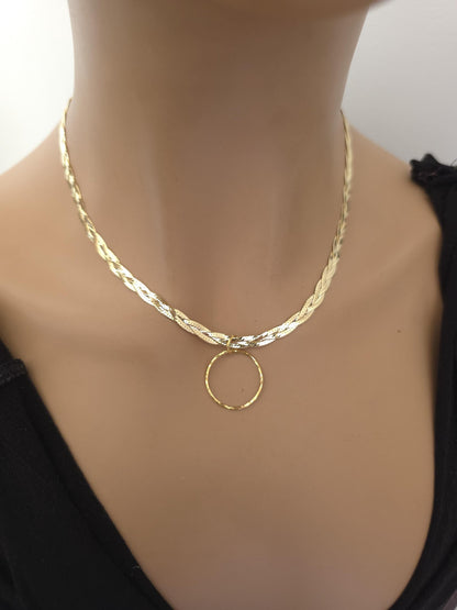 18k Gold Vermeil Over Sterling Silver Elegant Braided Herringbone Day Collar Necklace, Romantic Luxury Fine Jewelry