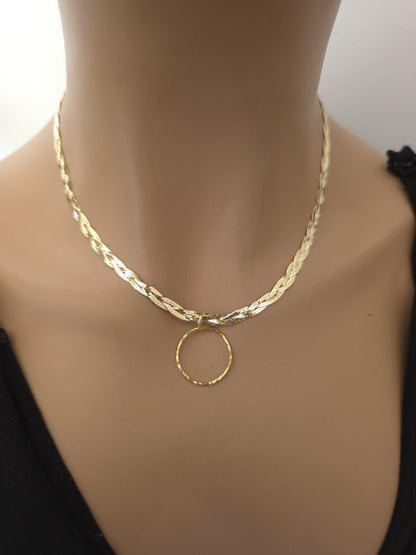 18k Gold Vermeil Over Sterling Silver Elegant Braided Herringbone Day Collar Necklace, Romantic Luxury Fine Jewelry