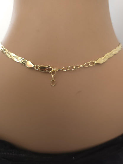 18k Gold Vermeil Over Sterling Silver Elegant Braided Herringbone Day Collar Necklace, Romantic Luxury Fine Jewelry