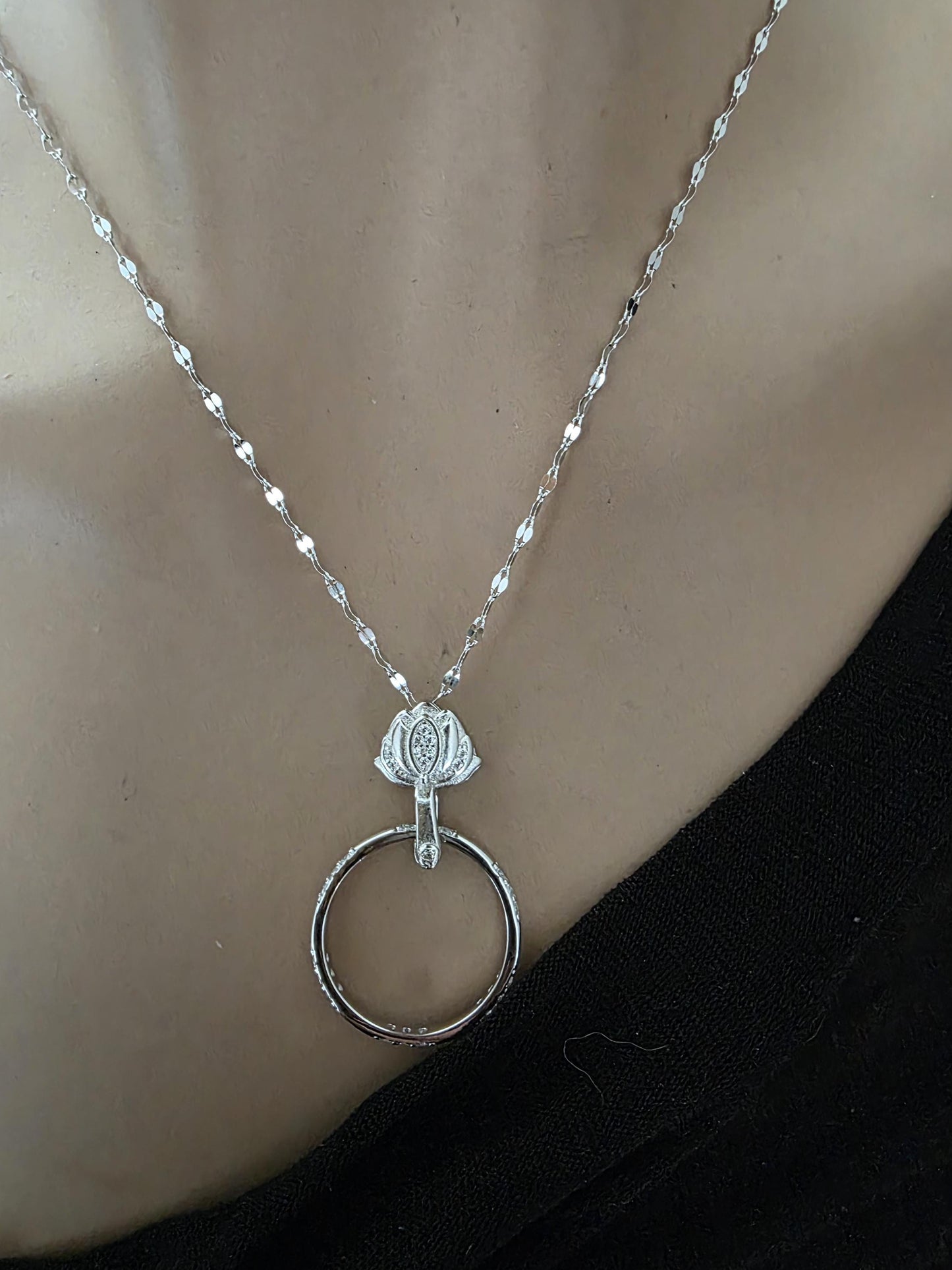 Sterling Silver Lotus Eternity O Ring Collar Choker Necklace - Partner Commitment Jewelry