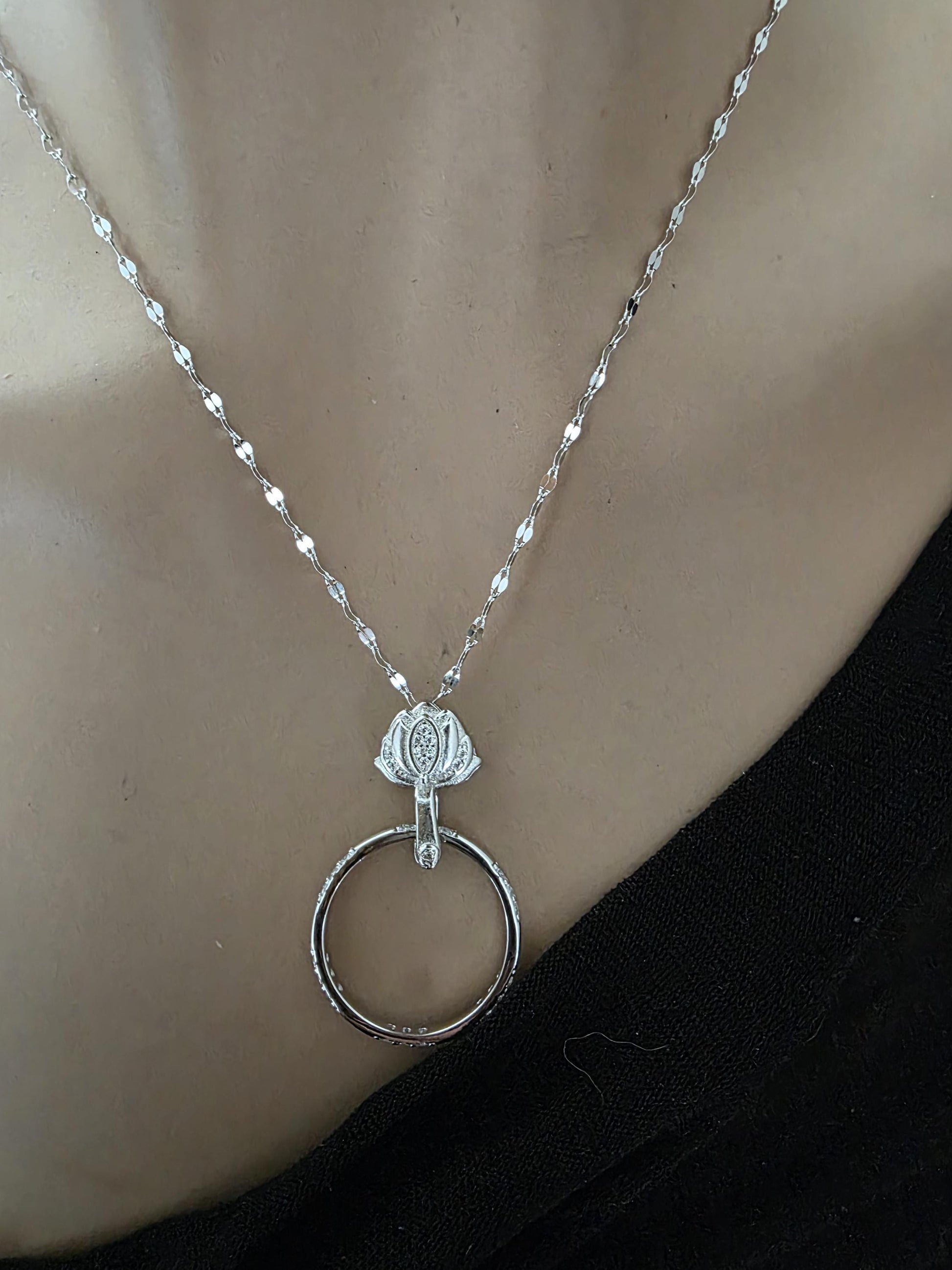 Sterling Silver Lotus Eternity O Ring Collar Choker Necklace - Partner Commitment Jewelry