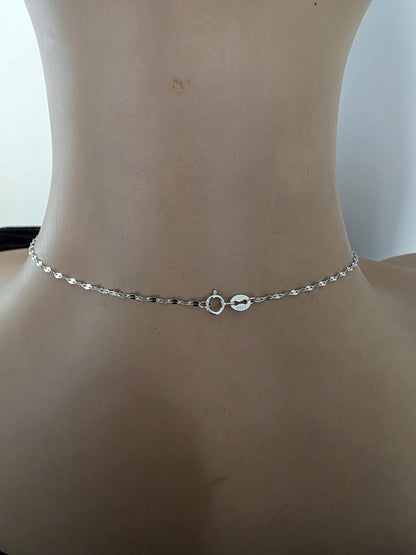 Sterling Silver Lotus Eternity O Ring Collar Choker Necklace - Partner Commitment Jewelry