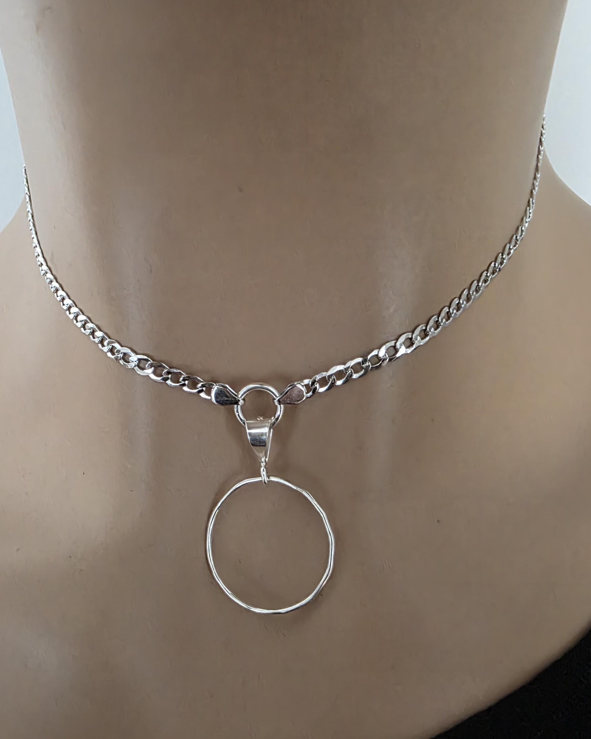 Sterling Silver Day Collar Choker Necklace on 2.5mm Curb Chain - Partner Jewelry