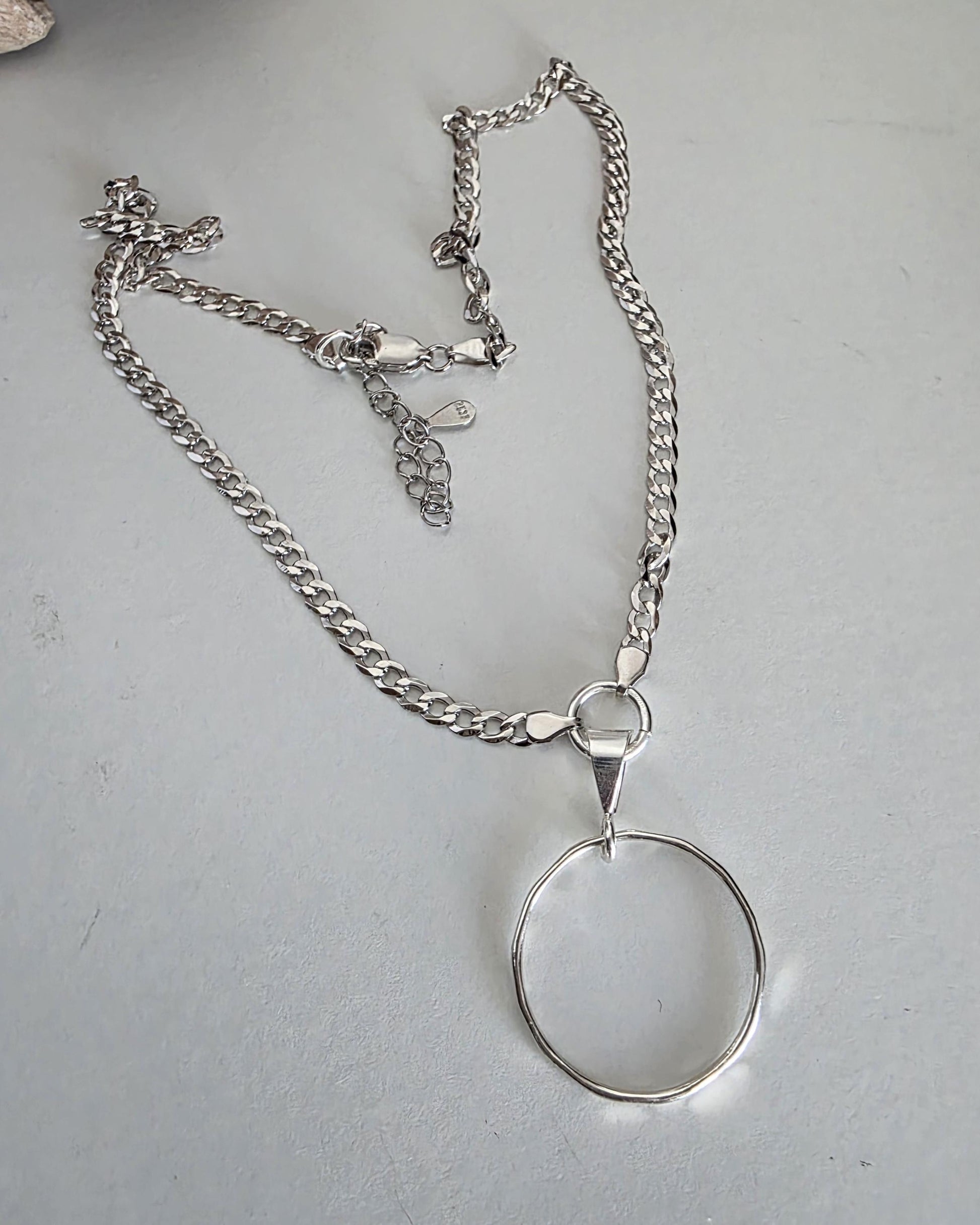 Sterling Silver Day Collar Choker Necklace on 2.5mm Curb Chain - Partner Jewelry